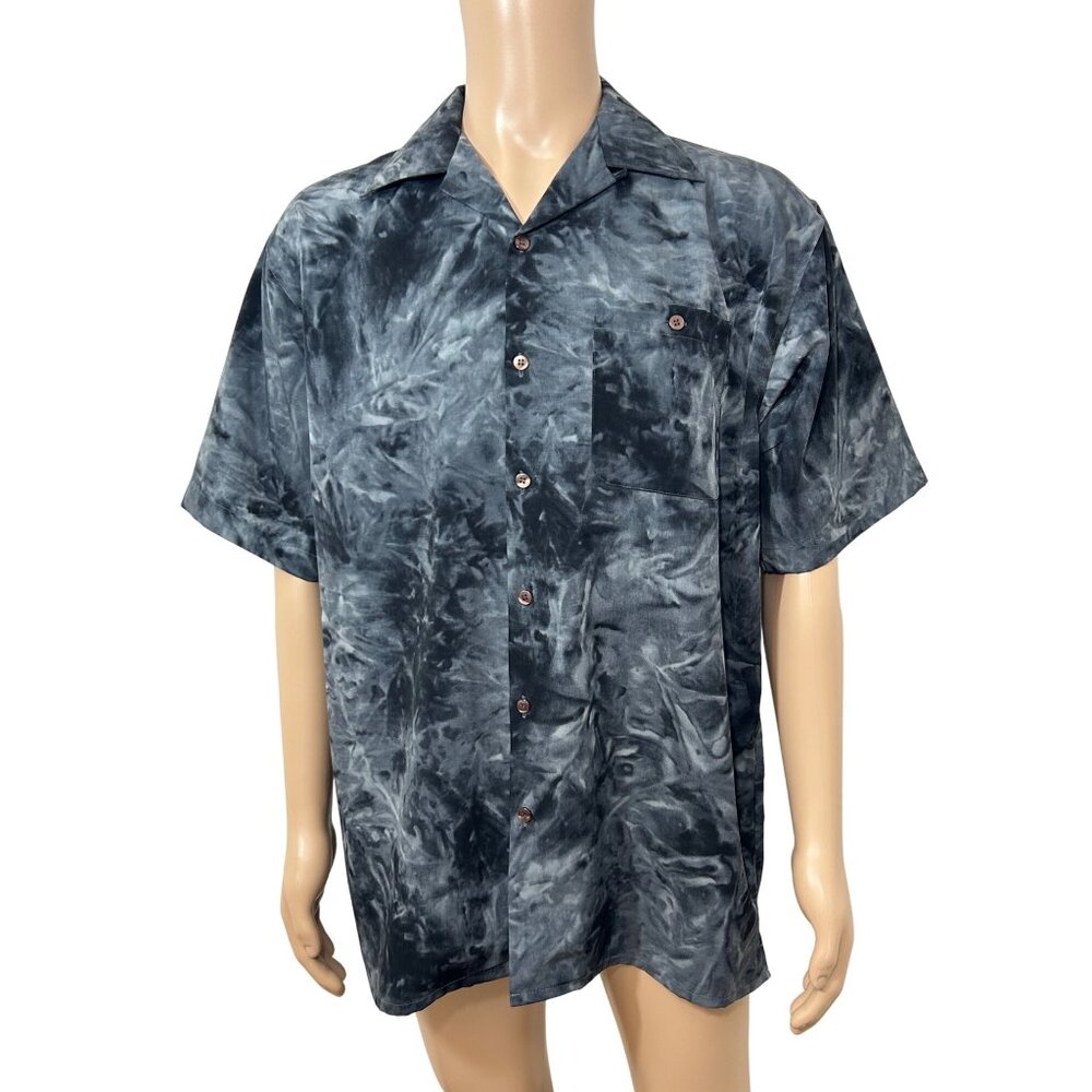 Jordan Craig Men’s Casual Shirt M Black Grey Tie Dyed Short Sleeve Button Down